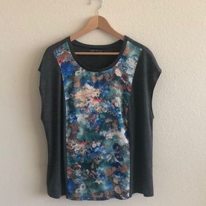 EUC Forever 21 Plus Gray w/Floral Print Tee SZ 2X